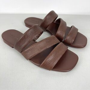 Vince Dallas Brown Embossed Leather Slide Sandals Women’s 6M Slip-On